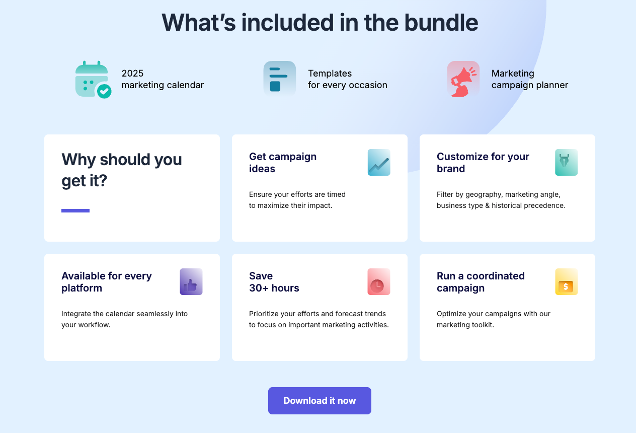 Free Marketing Calendar & Planner screenshot and logo